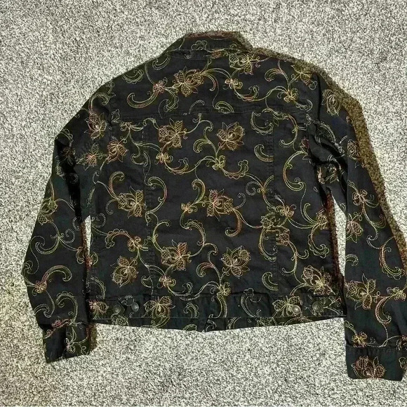 Hearts of Palm Floral Embroidered Trapeze Jacket Black Size 10- Note - Picture 11 of 11